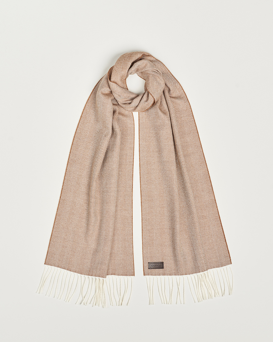 Mies | Canali Herringbone Wool Scarf Beige | Canali | Herringbone Wool Scarf Beige