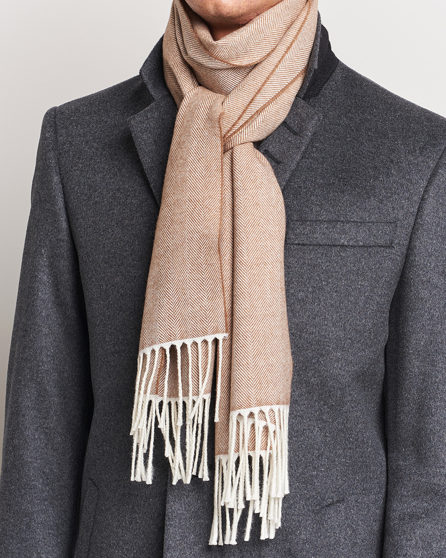 Mies | Canali Herringbone Wool Scarf Beige | Canali | Herringbone Wool Scarf Beige