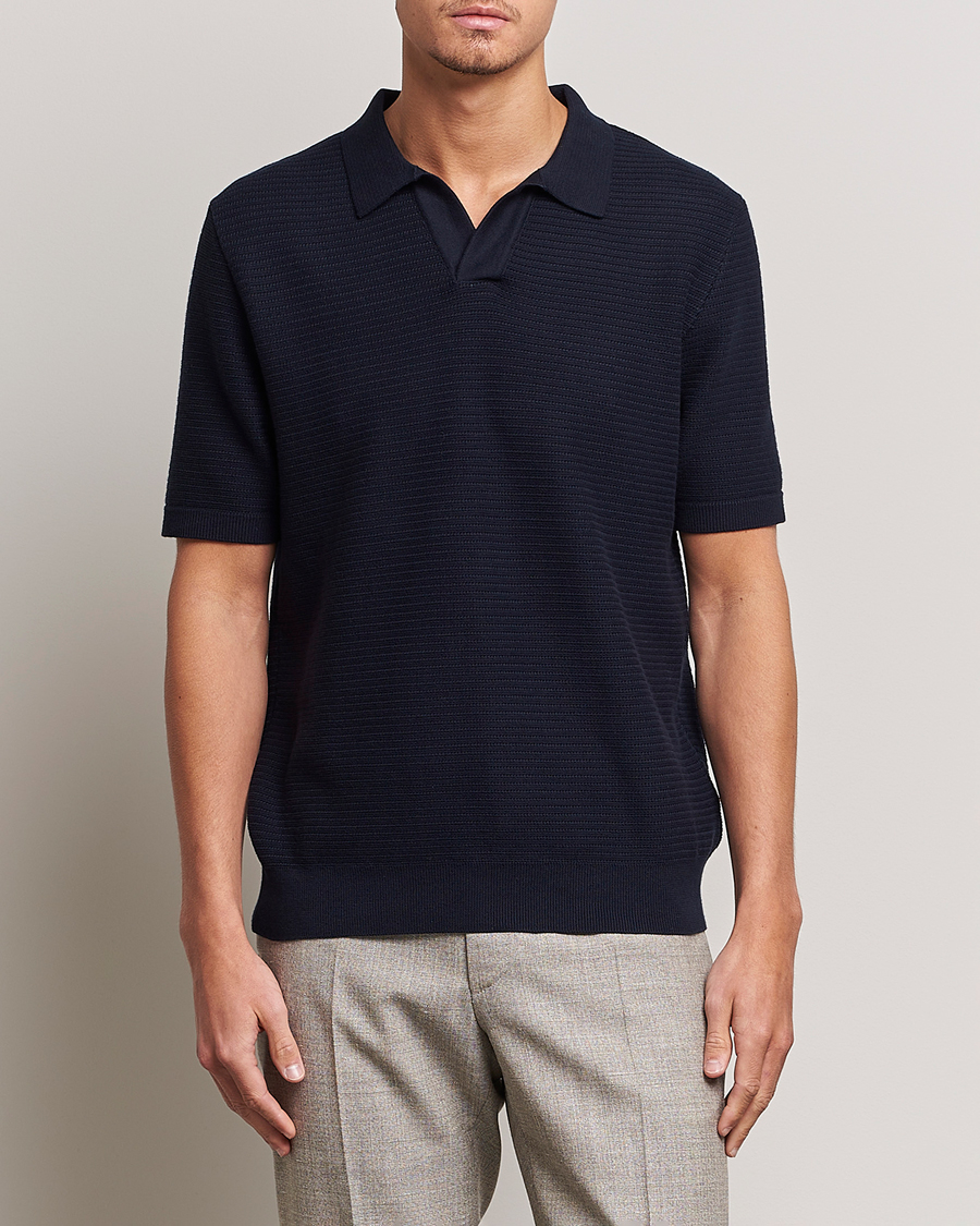 Mies |  | Sunspel | Knitted Polo Shirt Navy