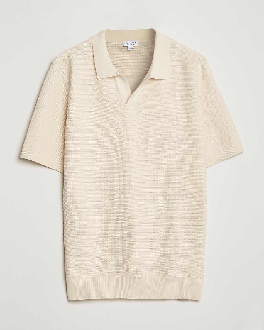 Mies | Pikeet | Sunspel | Knitted Polo Shirt Ecru