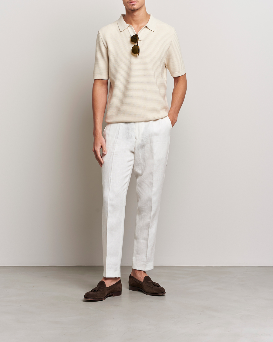 Mies | Pikeet | Sunspel | Knitted Polo Shirt Ecru