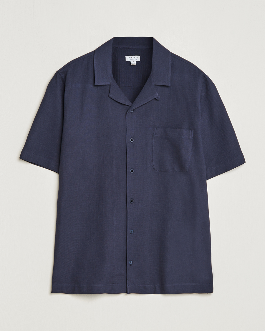 Mies | Kauluspaidat | Sunspel | Waffle Camp Collar Shirt Navy