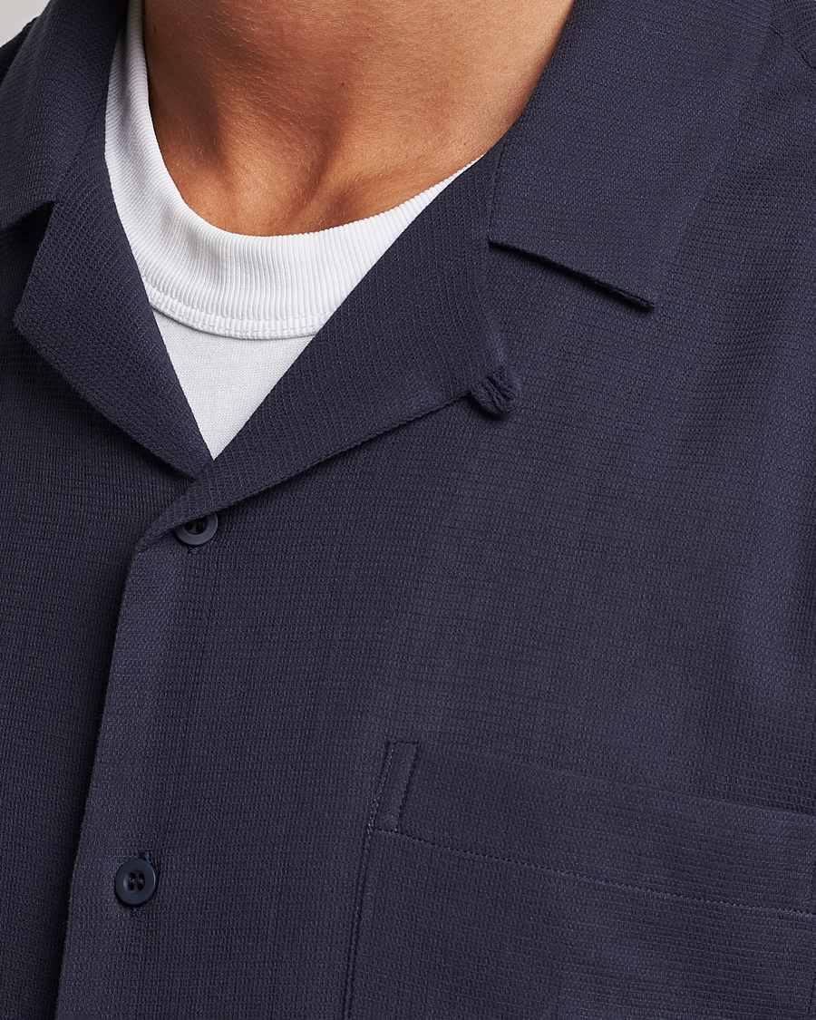 Mies | Kauluspaidat | Sunspel | Waffle Camp Collar Shirt Navy
