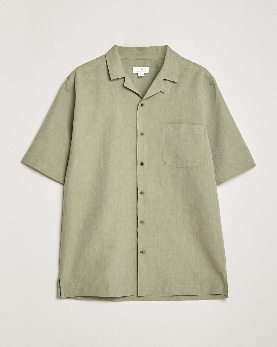 Mies | Kauluspaidat | Sunspel | Lightweight Cotton/Linen Resort Shirt Hunter Green