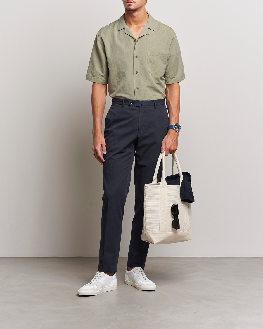 Mies | Kauluspaidat | Sunspel | Lightweight Cotton/Linen Resort Shirt Hunter Green