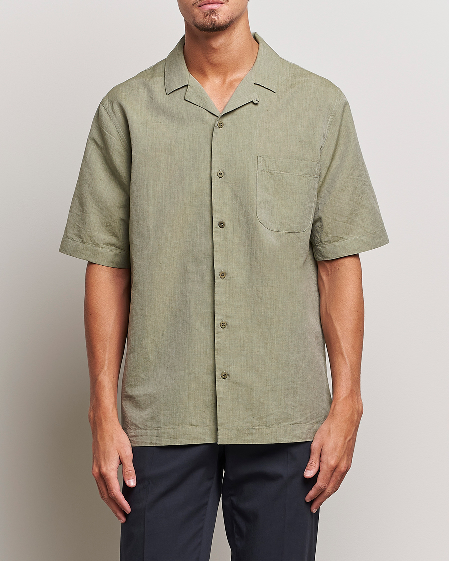 Mies | Kauluspaidat | Sunspel | Lightweight Cotton/Linen Resort Shirt Hunter Green