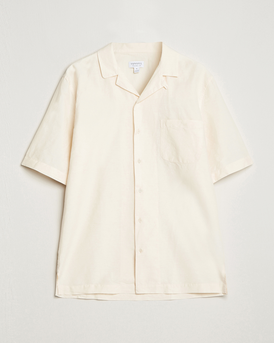 Mies | Kauluspaidat | Sunspel | Lightweight Cotton/Linen Resort Shirt Ecru
