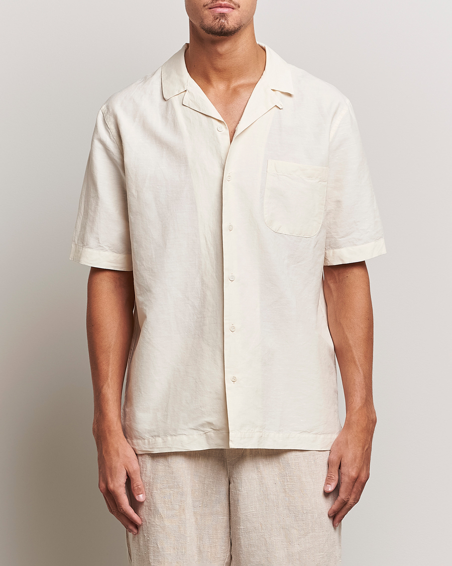 Mies | Kauluspaidat | Sunspel | Lightweight Cotton/Linen Resort Shirt Ecru