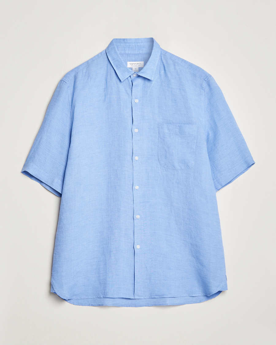 Mies |  | Sunspel | Short Sleeve Linen Shirt Cool Blue