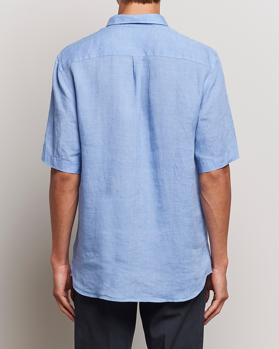 Mies | Kauluspaidat | Sunspel | Short Sleeve Linen Shirt Cool Blue