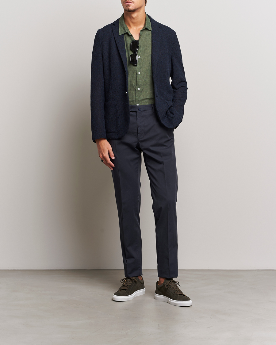 Mies | Kauluspaidat | Sunspel | Short Sleeve Linen Shirt Hunter Green