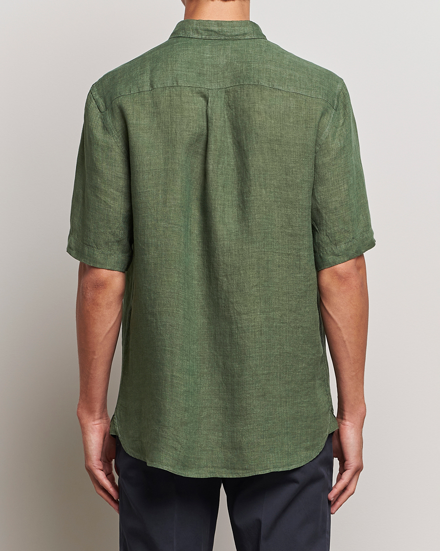 Mies | Kauluspaidat | Sunspel | Short Sleeve Linen Shirt Hunter Green