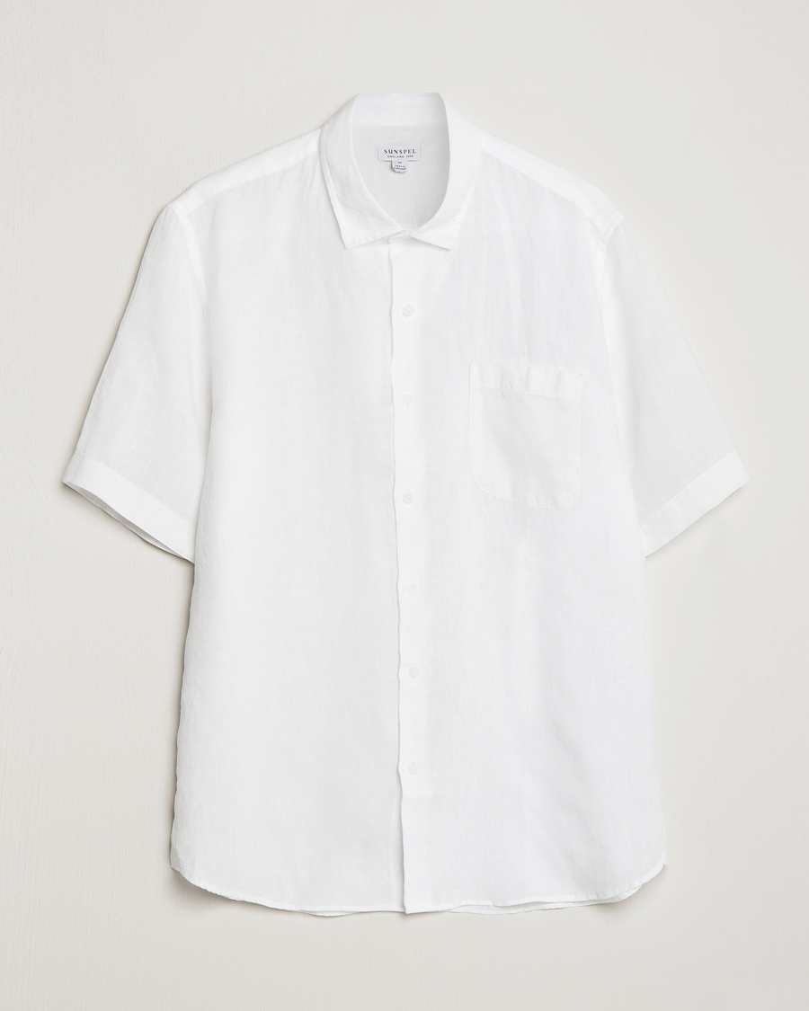 Mies | Kauluspaidat | Sunspel | Short Sleeve Linen Shirt White
