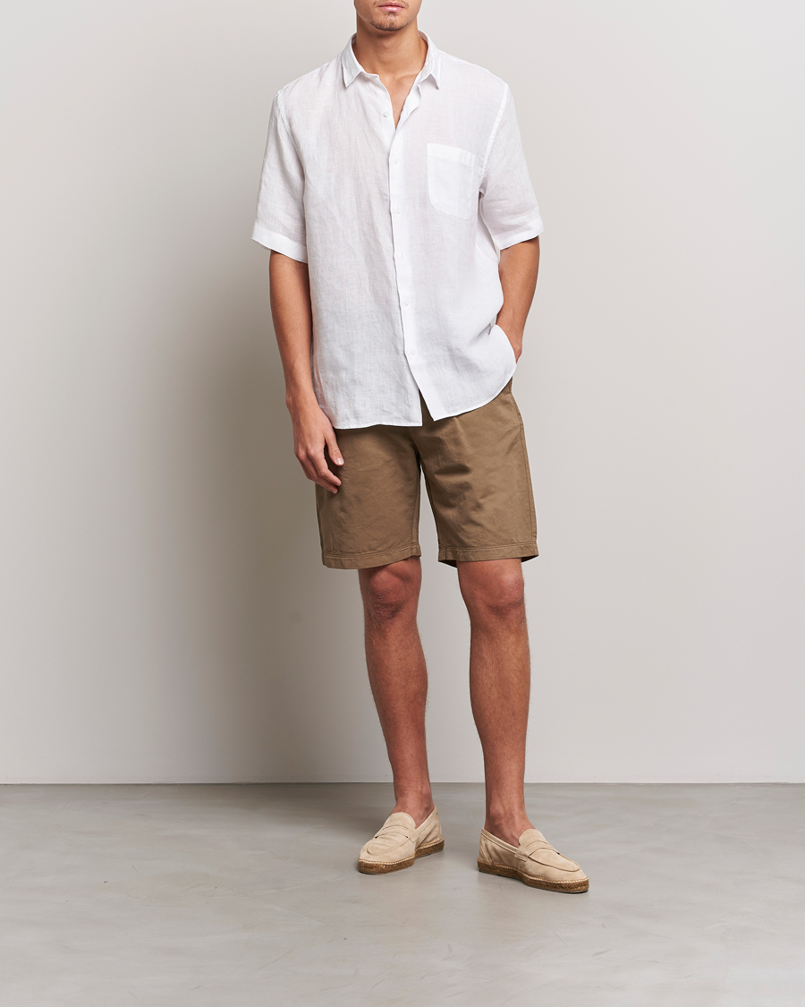 Mies | Kauluspaidat | Sunspel | Short Sleeve Linen Shirt White