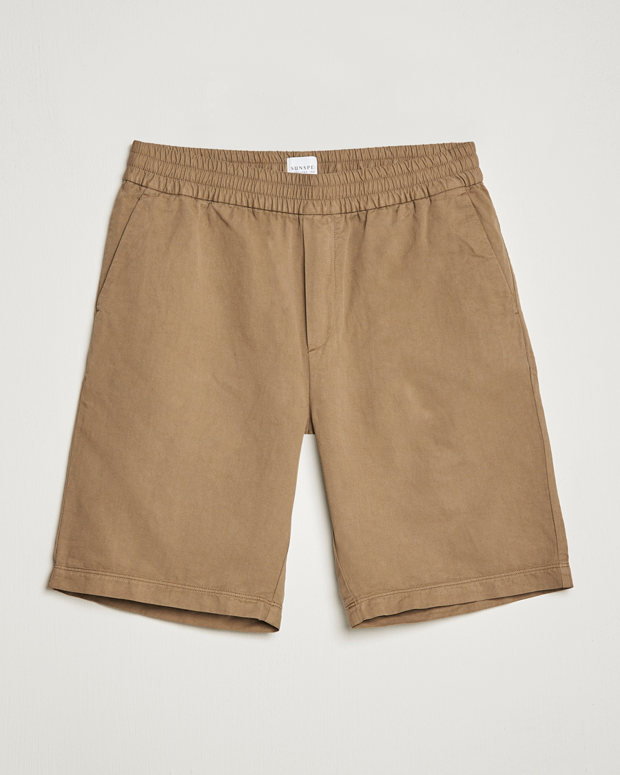Mies | Kurenauha-shortsit | Sunspel | Cotton/Linen Drawstring Shorts Dark Tan