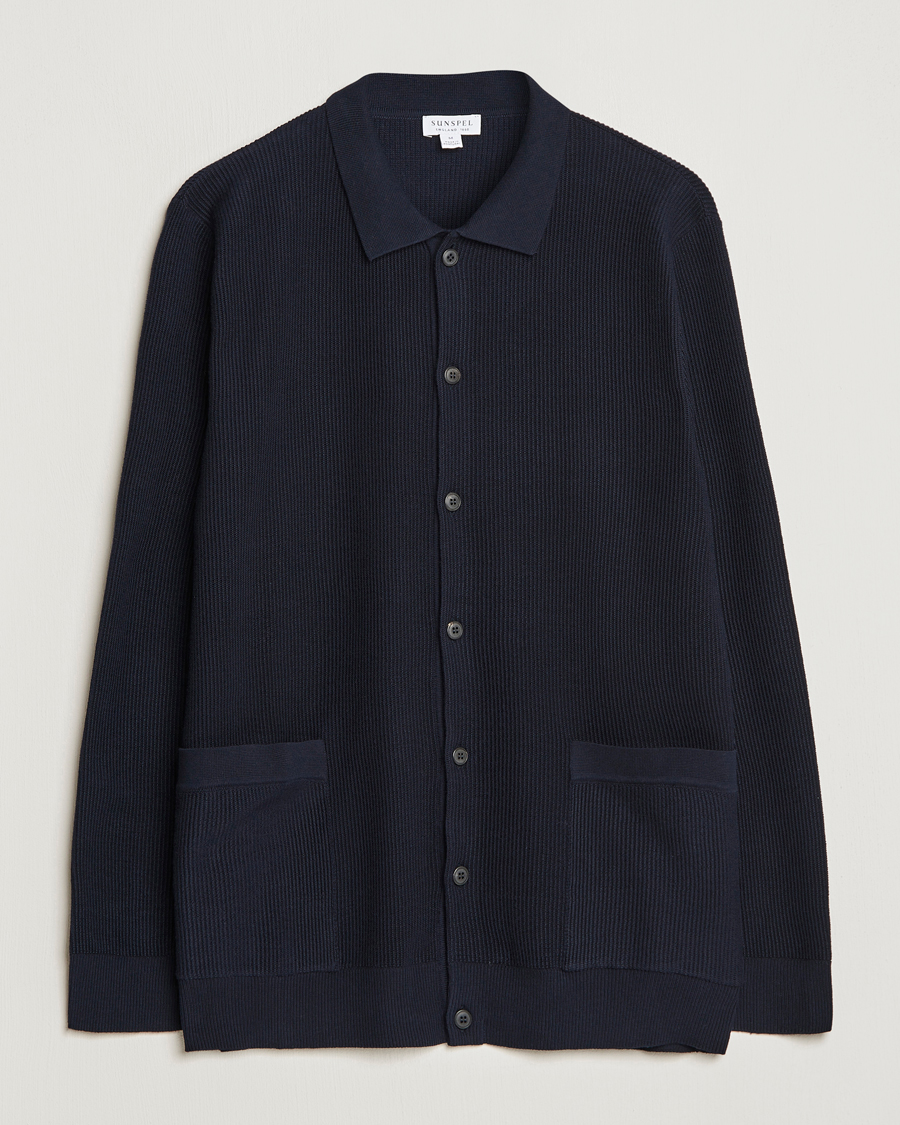 Mies | Puserot | Sunspel | Long Staple Cotton Knitted Jacket Navy