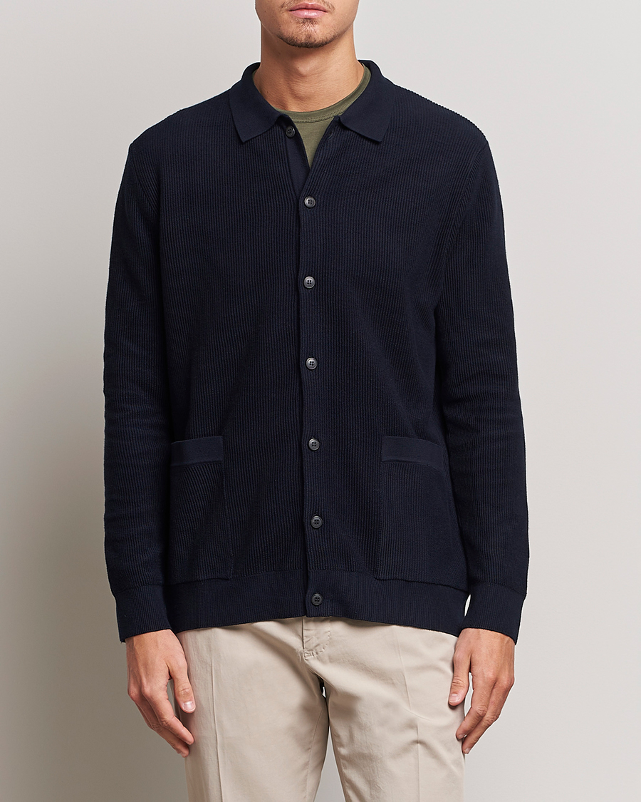 Mies |  | Sunspel | Long Staple Cotton Knitted Jacket Navy
