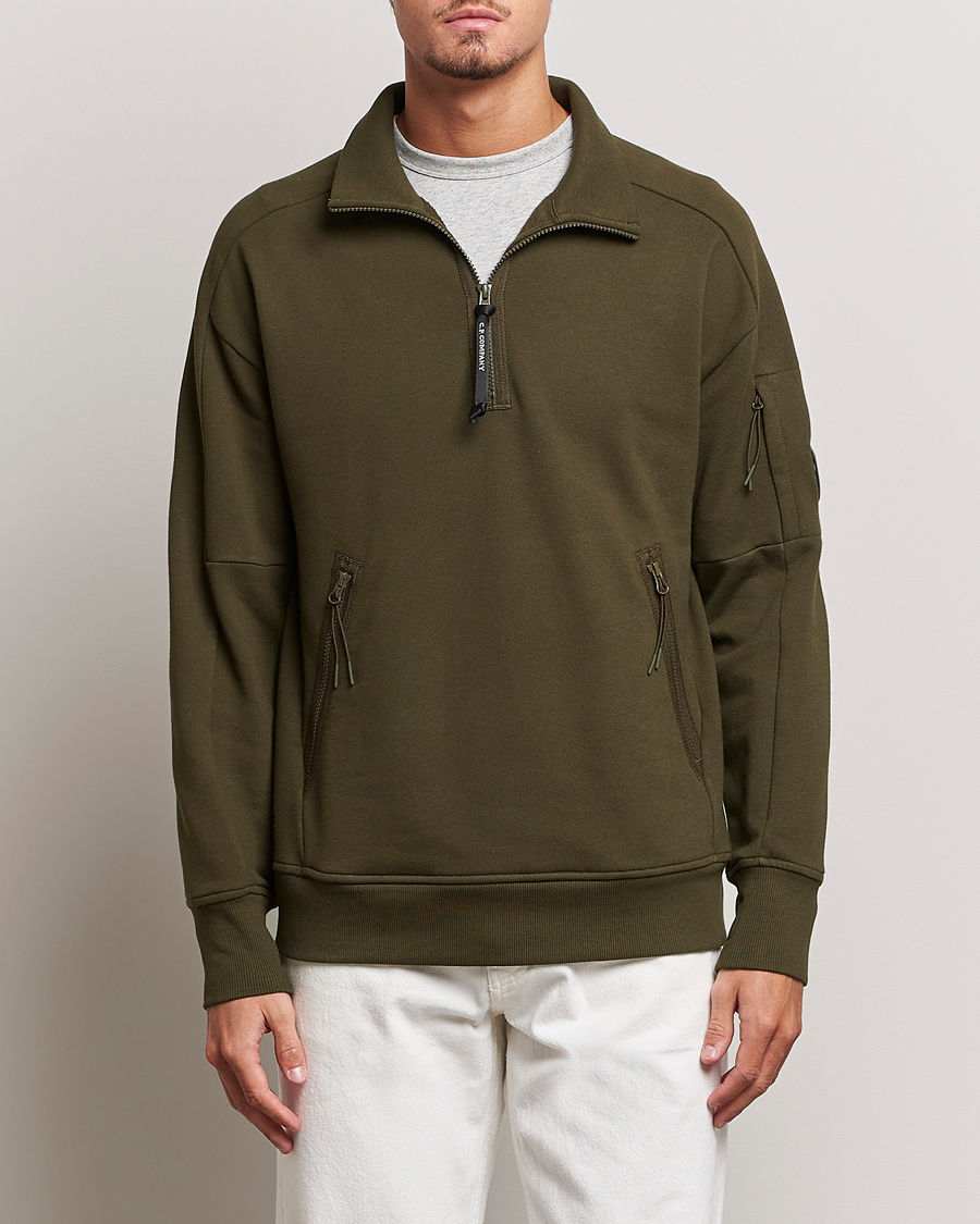 Mies | Fleecepuserot | C.P. Company | Diagonal Raised Fleece Half Zip Lens Sweatshirt Green