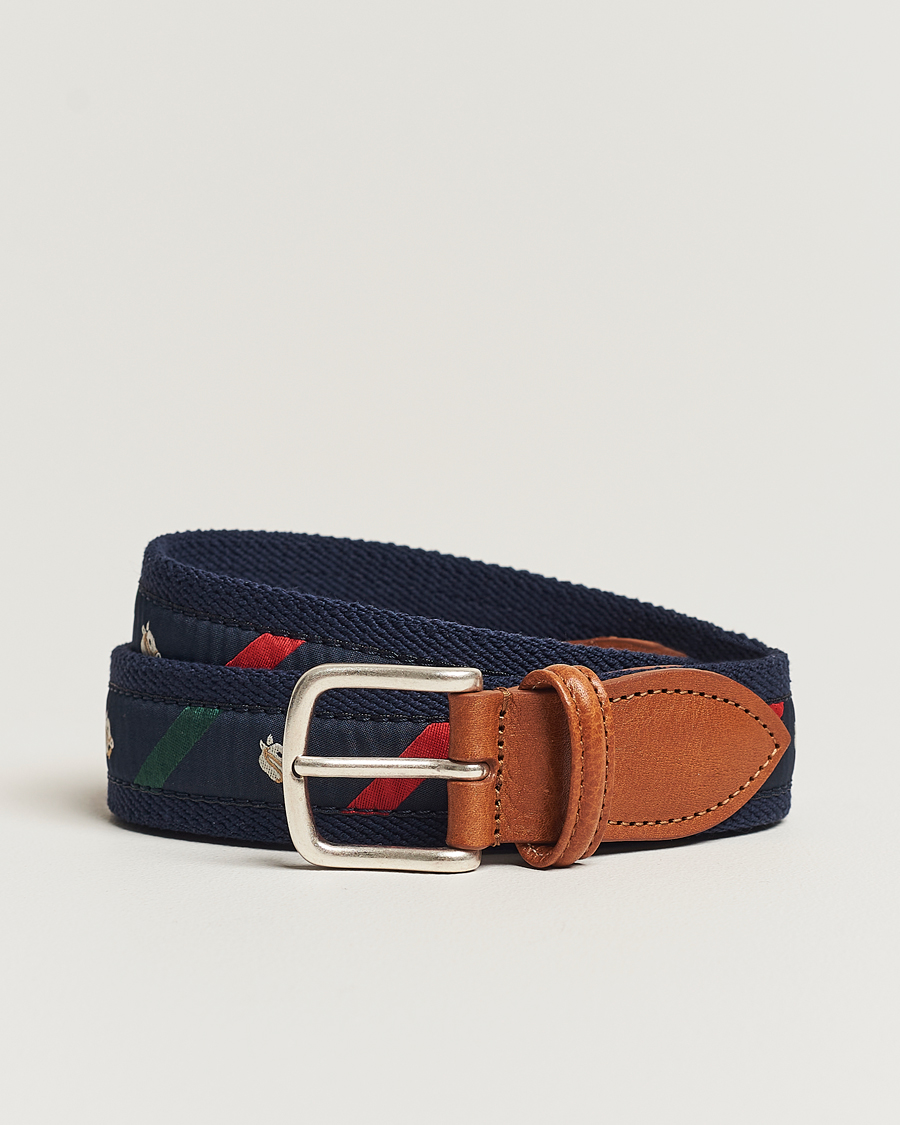 Mies | Vyöt | Anderson's | Woven Cotton/Leather Belt Navy