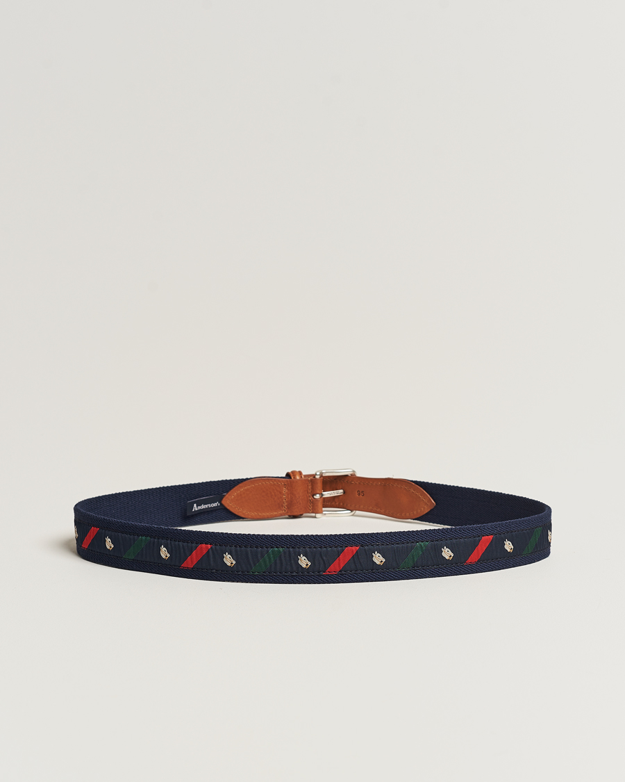 Mies | Vyöt | Anderson's | Woven Cotton/Leather Belt Navy