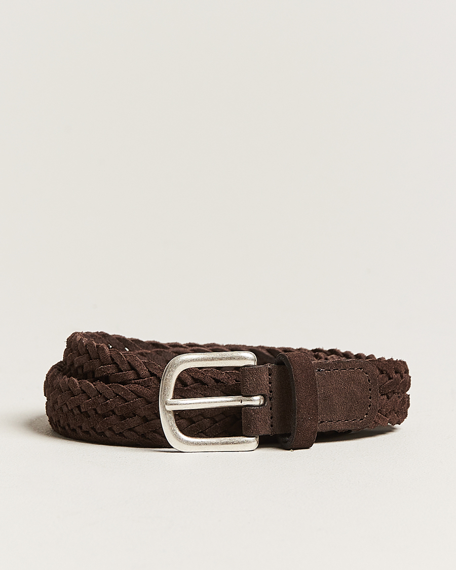 Mies |  | Anderson's | Woven Suede Belt 2,5 cm Brown