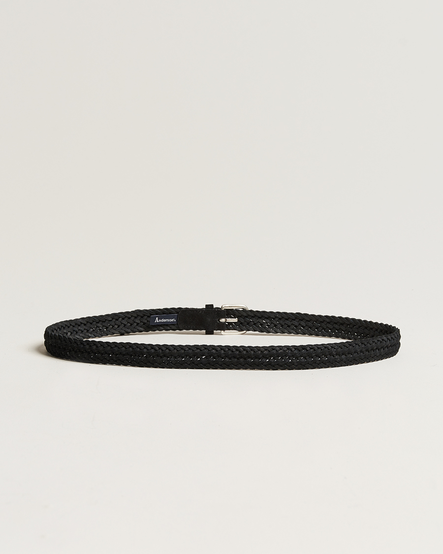 Mies | Vyöt | Anderson's | Woven Suede Belt 2,5 cm Black