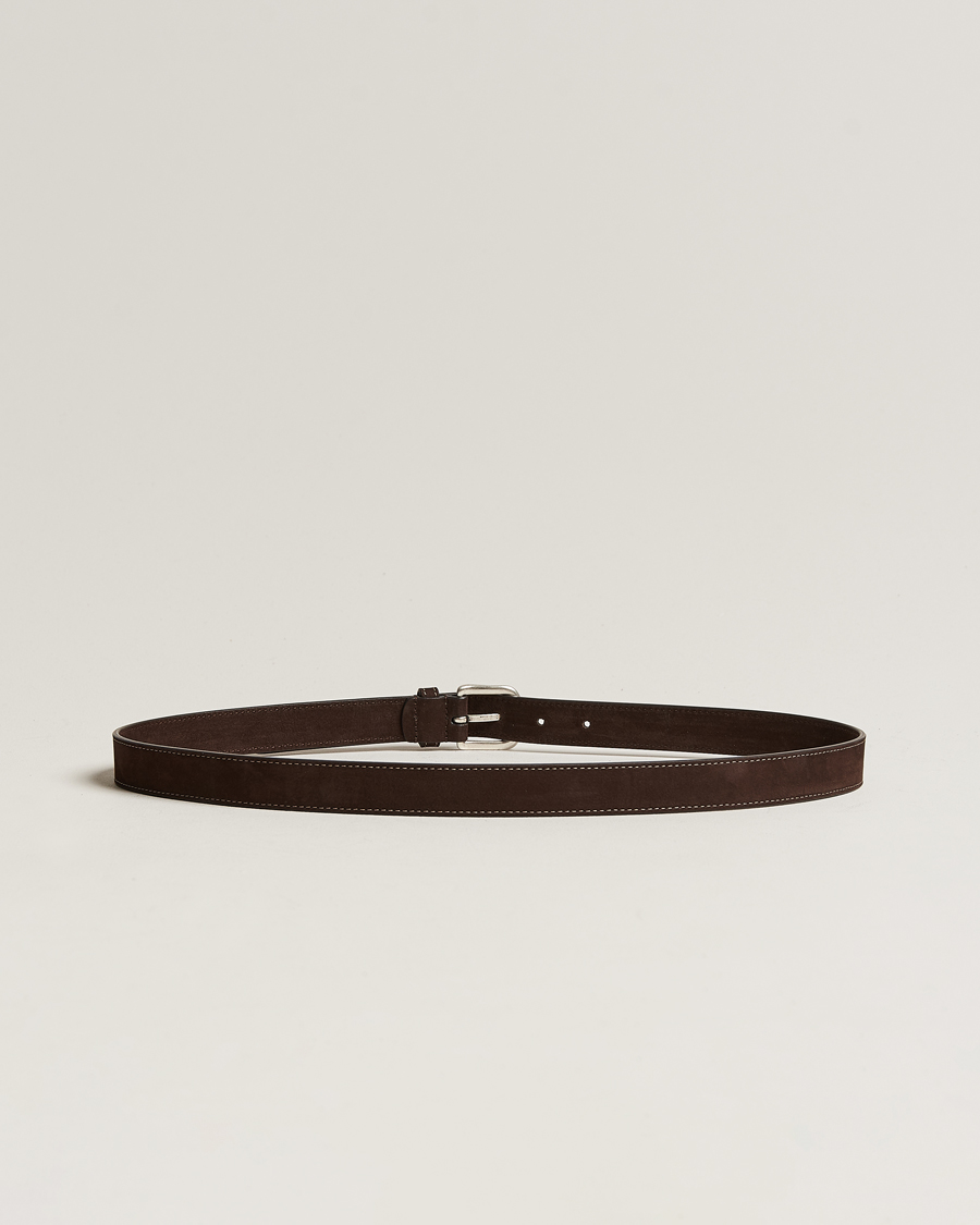 Mies |  | Anderson's | Slim Stitched Nubuck Leather Belt 2,5 cm Dark Brown