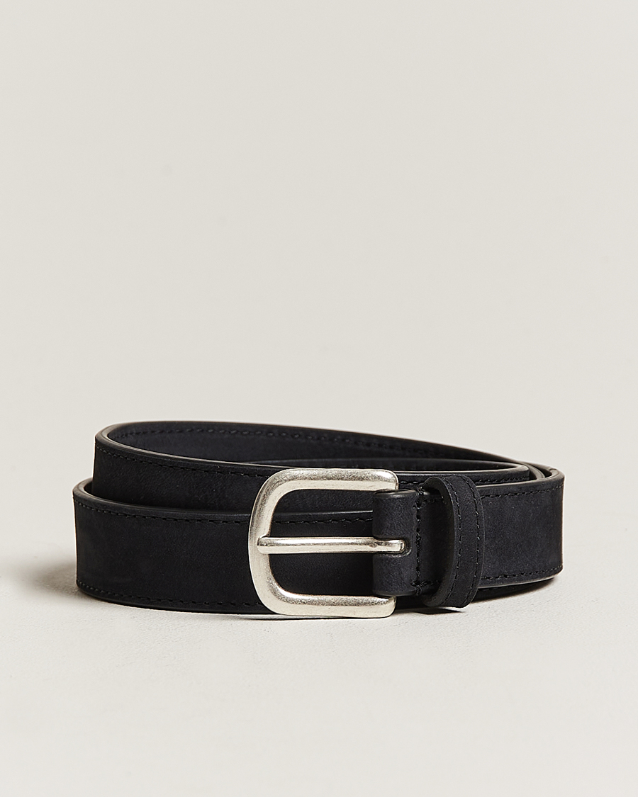 Mies |  | Anderson's | Slim Stitched Nubuck Leather Belt 2,5 cm Black