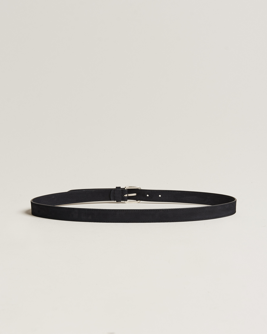 Mies | Italian Department | Anderson's | Slim Stitched Nubuck Leather Belt 2,5 cm Black