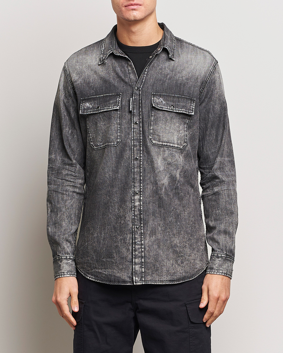 Mies | Dsquared2 | Dsquared2 | Tab Collar Denim Shirt Washed Grey