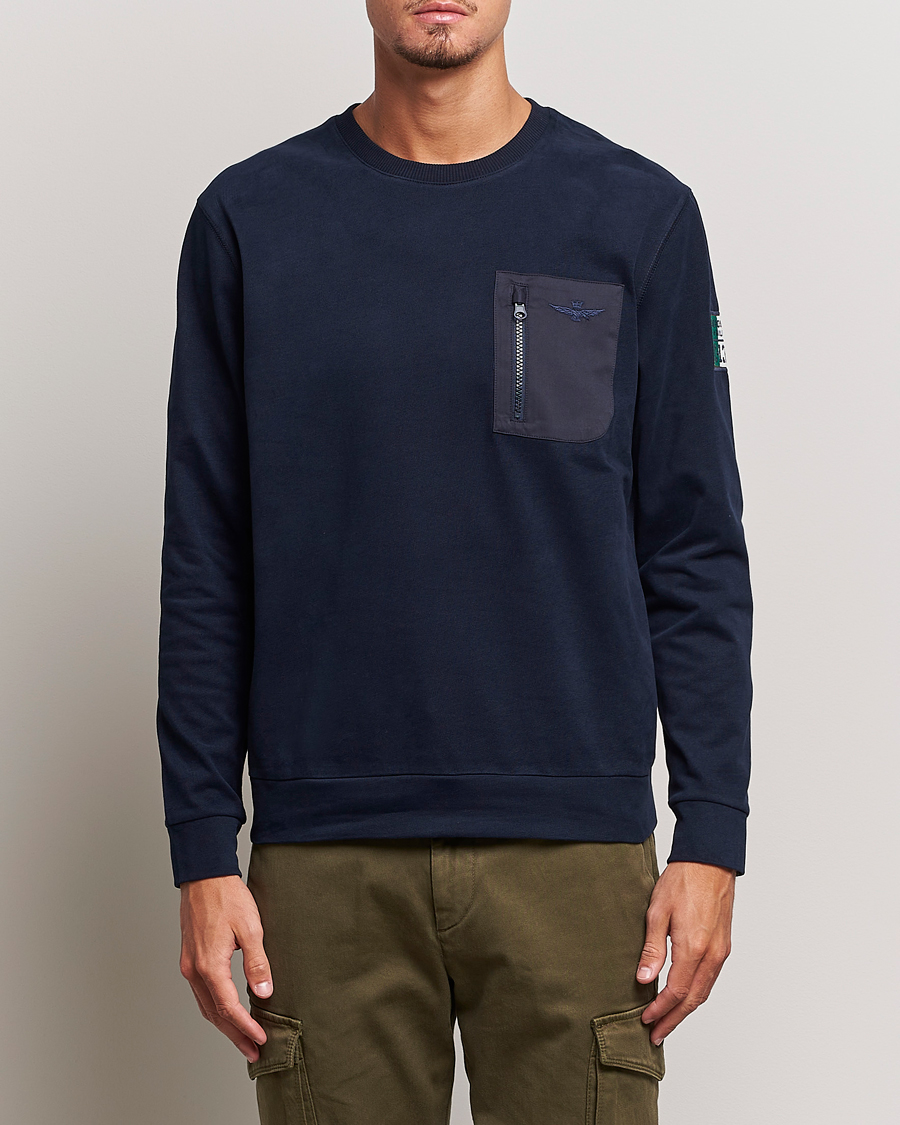 Mies | Aeronautica Militare | Aeronautica Militare | Felpa Cotton Pocket Sweatshirt Dark Blue