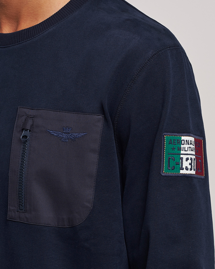 Mies | Puserot | Aeronautica Militare | Felpa Cotton Pocket Sweatshirt Dark Blue