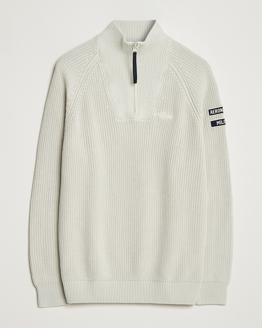 Mies | Puserot | Aeronautica Militare | Cotton Structured Knitted Half Zip Ice Palace