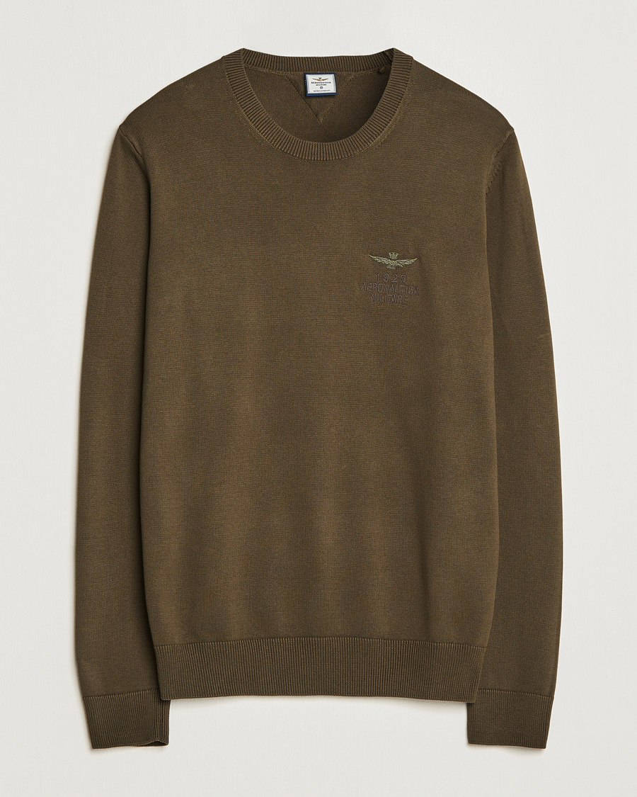 Mies | Aeronautica Militare | Aeronautica Militare | Cotton Knitted Crew Neck Off Green