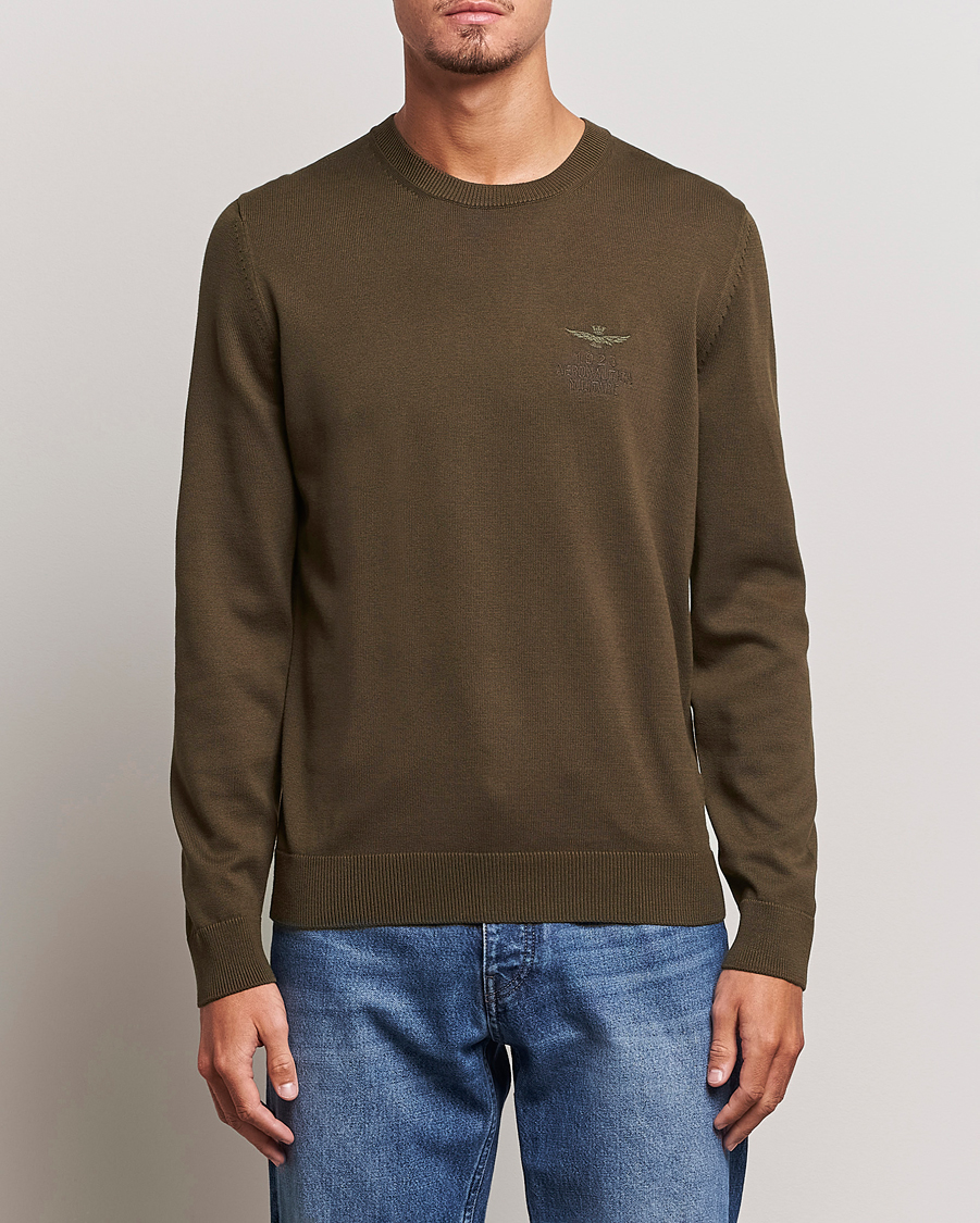 Mies | Aeronautica Militare | Aeronautica Militare | Cotton Knitted Crew Neck Off Green