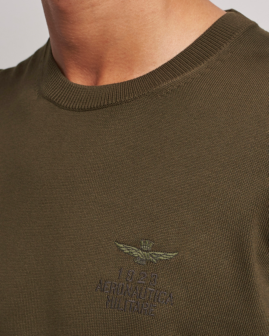 Mies | Puserot | Aeronautica Militare | Cotton Knitted Crew Neck Off Green
