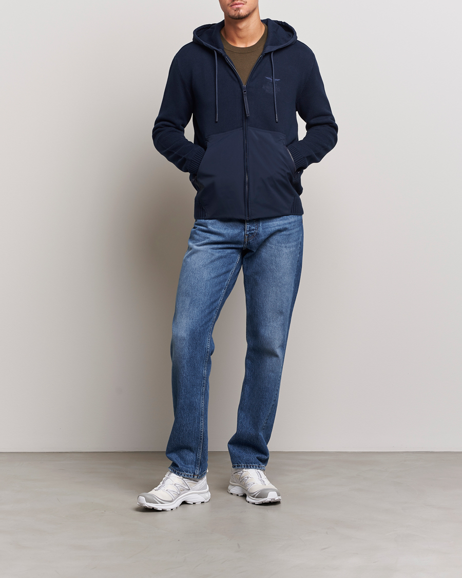 Mies | Puserot | Aeronautica Militare | Mixed Full Zip Hoodie Dark Blue