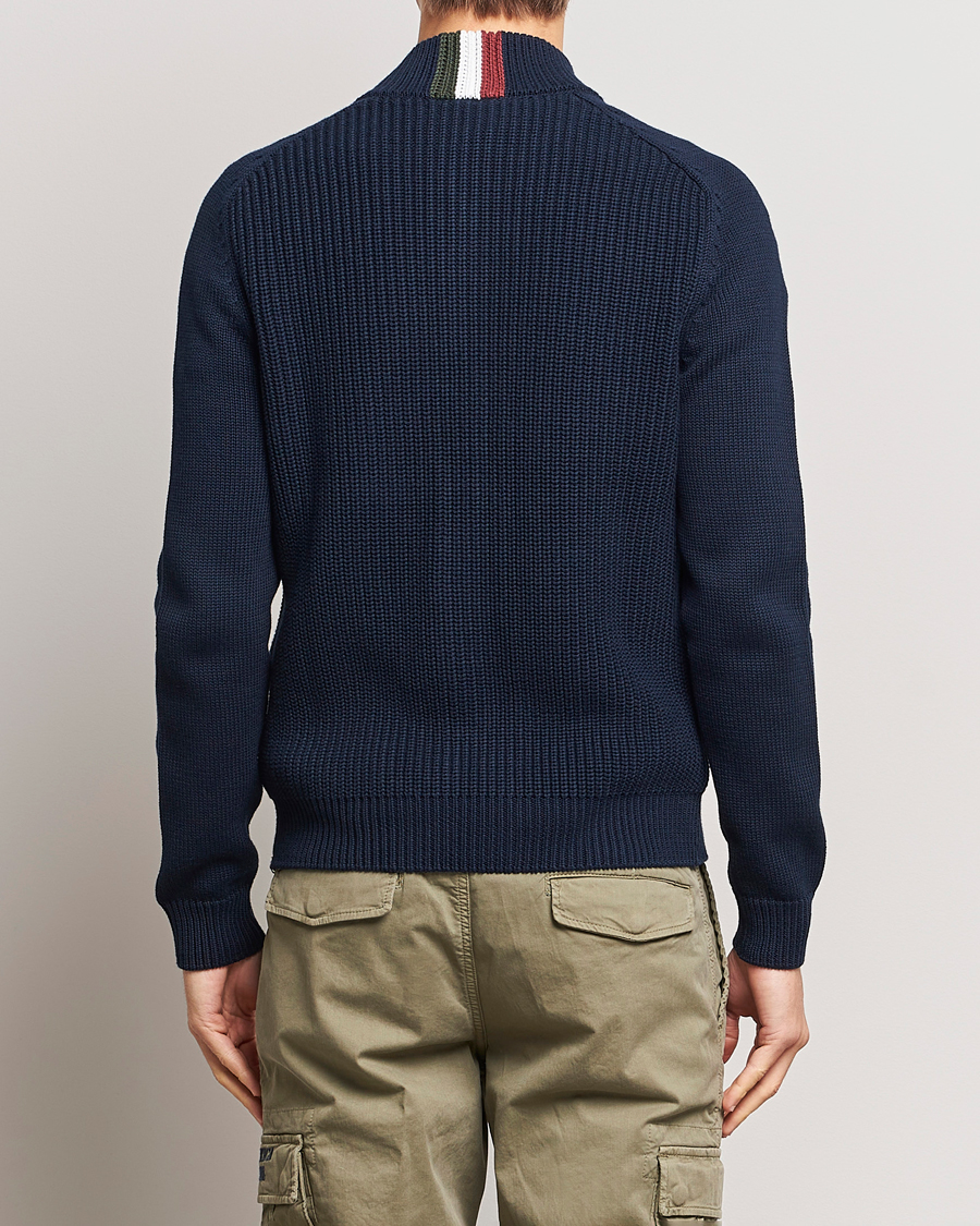 Mies | Puserot | Aeronautica Militare | Cotton Ribbed Knitted Cardigan Dark Blue