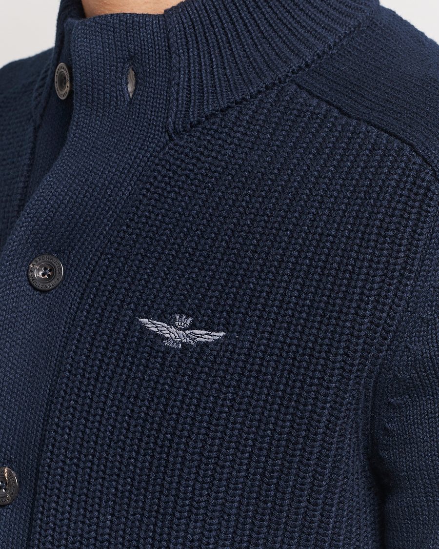 Mies | Puserot | Aeronautica Militare | Cotton Ribbed Knitted Cardigan Dark Blue