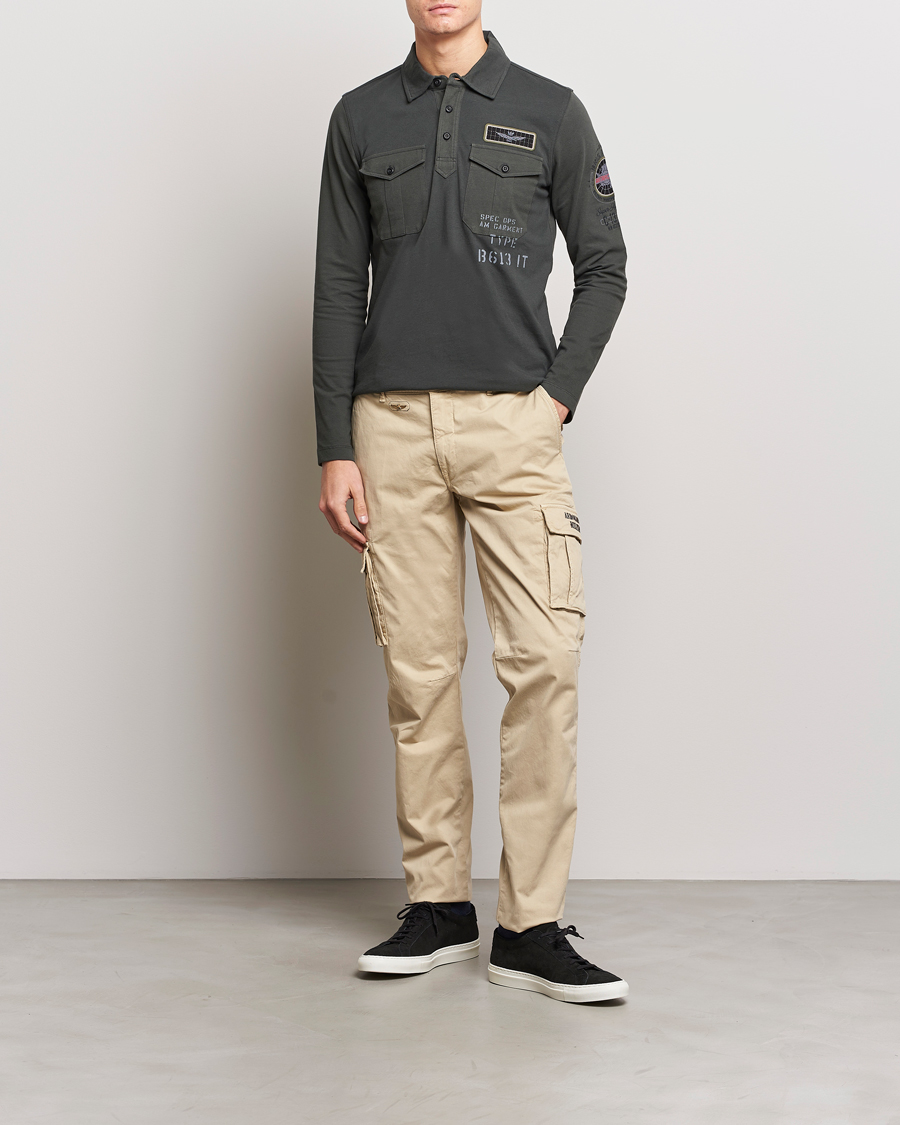 Mies | Puserot | Aeronautica Militare | Pocket Long Sleeve Polo Dark Green