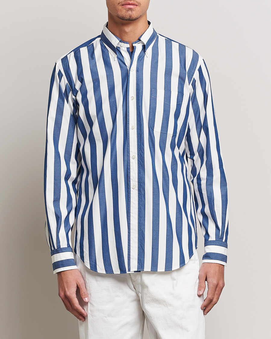 Mies | Kamakura Shirts | Kamakura Shirts | Vintage Ivy Button Down Shirt Blue Stripe