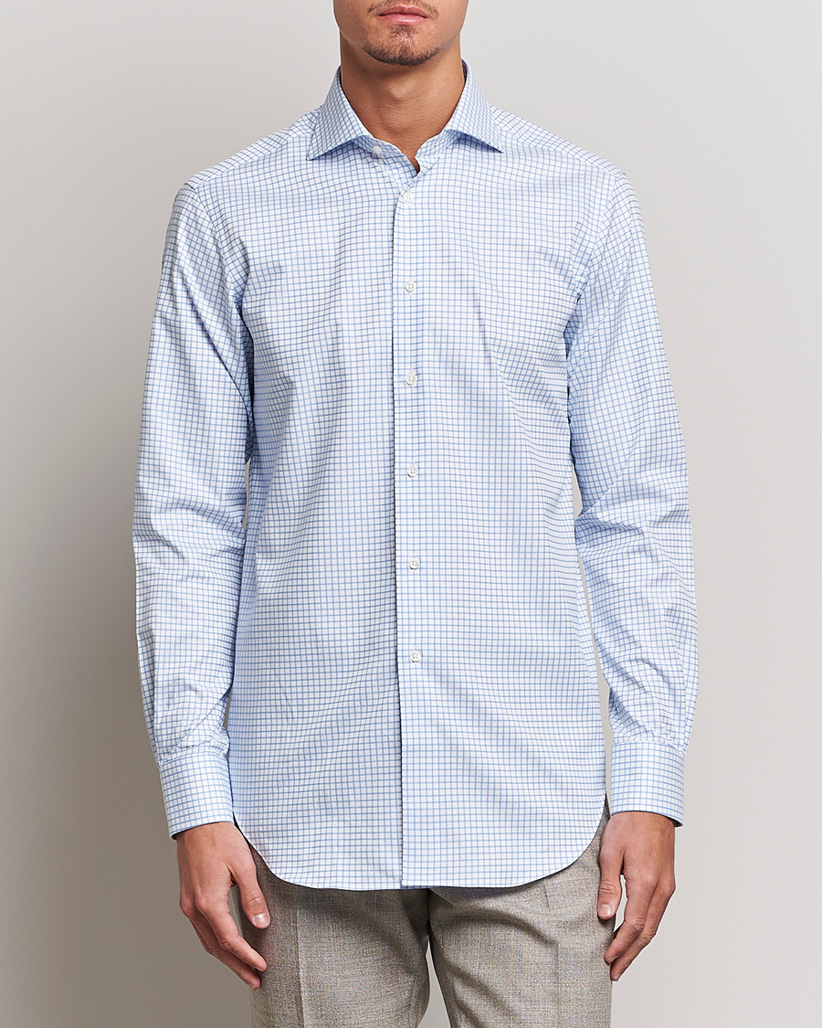 Mies |  | Kamakura Shirts | Slim Fit Twill Spread Shirt Sky Blue Check