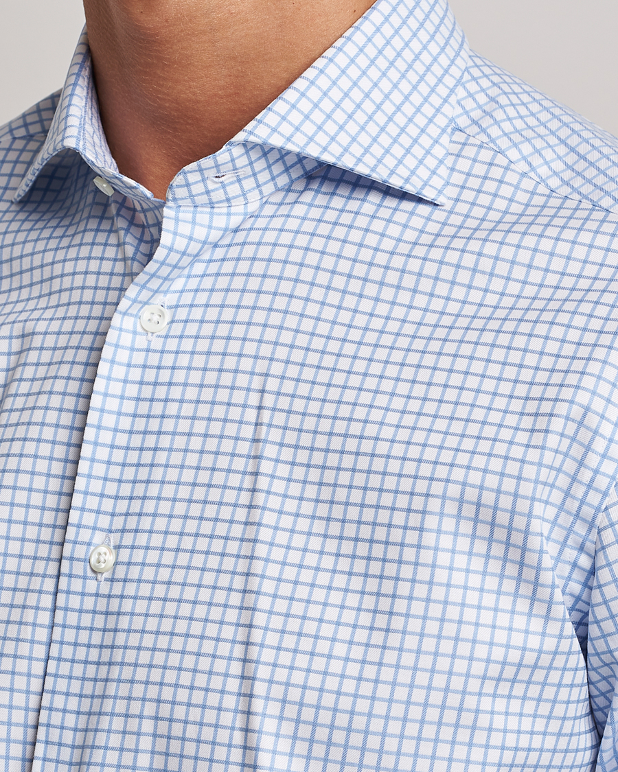 Mies | Kauluspaidat | Kamakura Shirts | Slim Fit Twill Spread Shirt Sky Blue Check