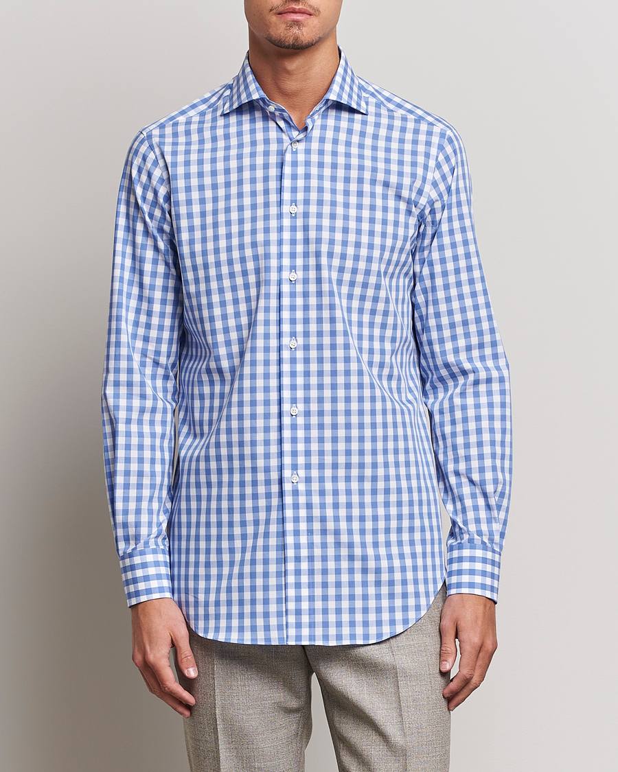 Mies |  | Kamakura Shirts | Slim Fit Broadcloth Spread Shirt Blue Gingham