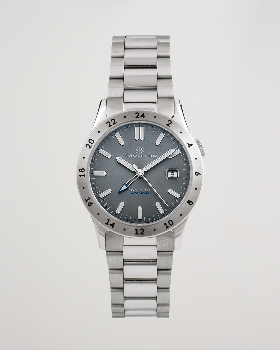 Mies | Sjöö Sandström Pre-Owned Royal Steel Worldtimer 36mm SS-1836-WT Steel/Grey | Sjöö Sandström Pre-Owned | Royal Steel Worldtimer 36mm SS-1836-WT Steel/Grey