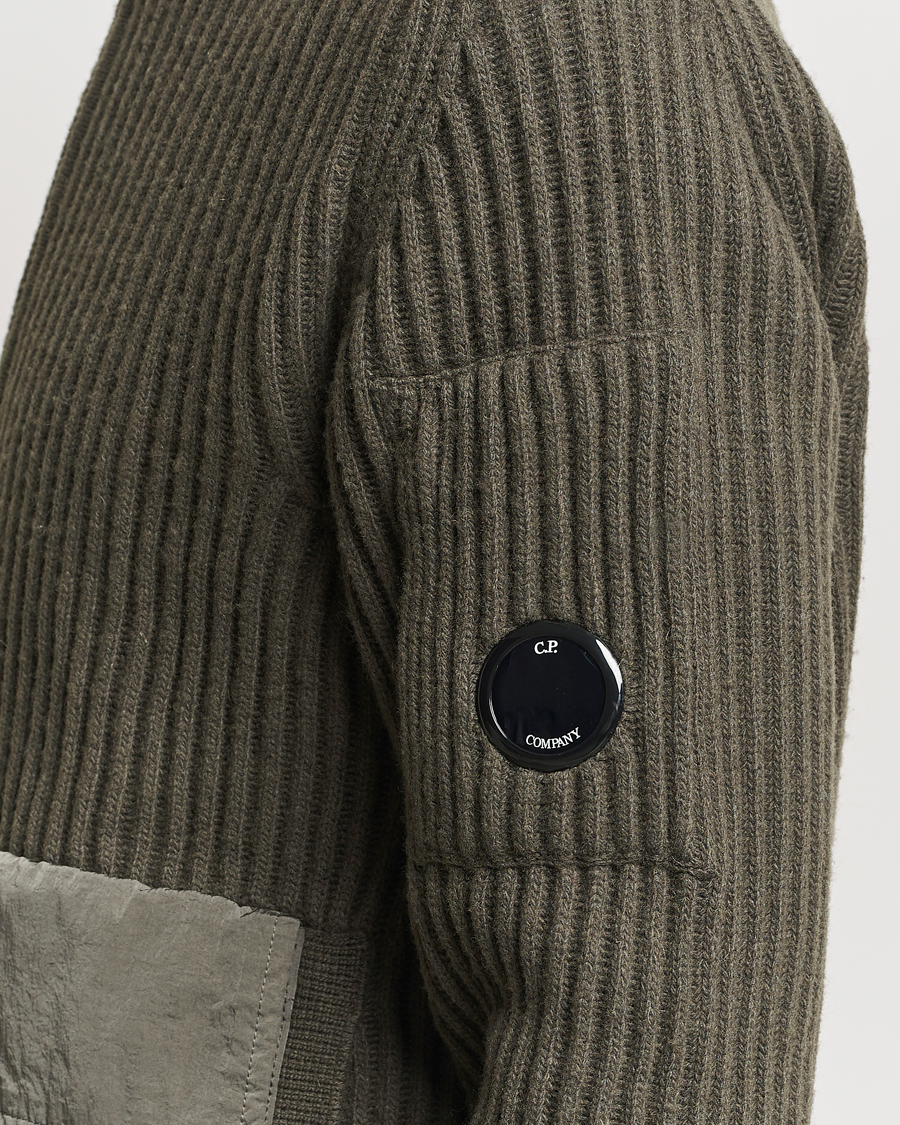 Mies | Puserot | C.P. Company | Heavy Knitted Lambswool Full Zip Olive