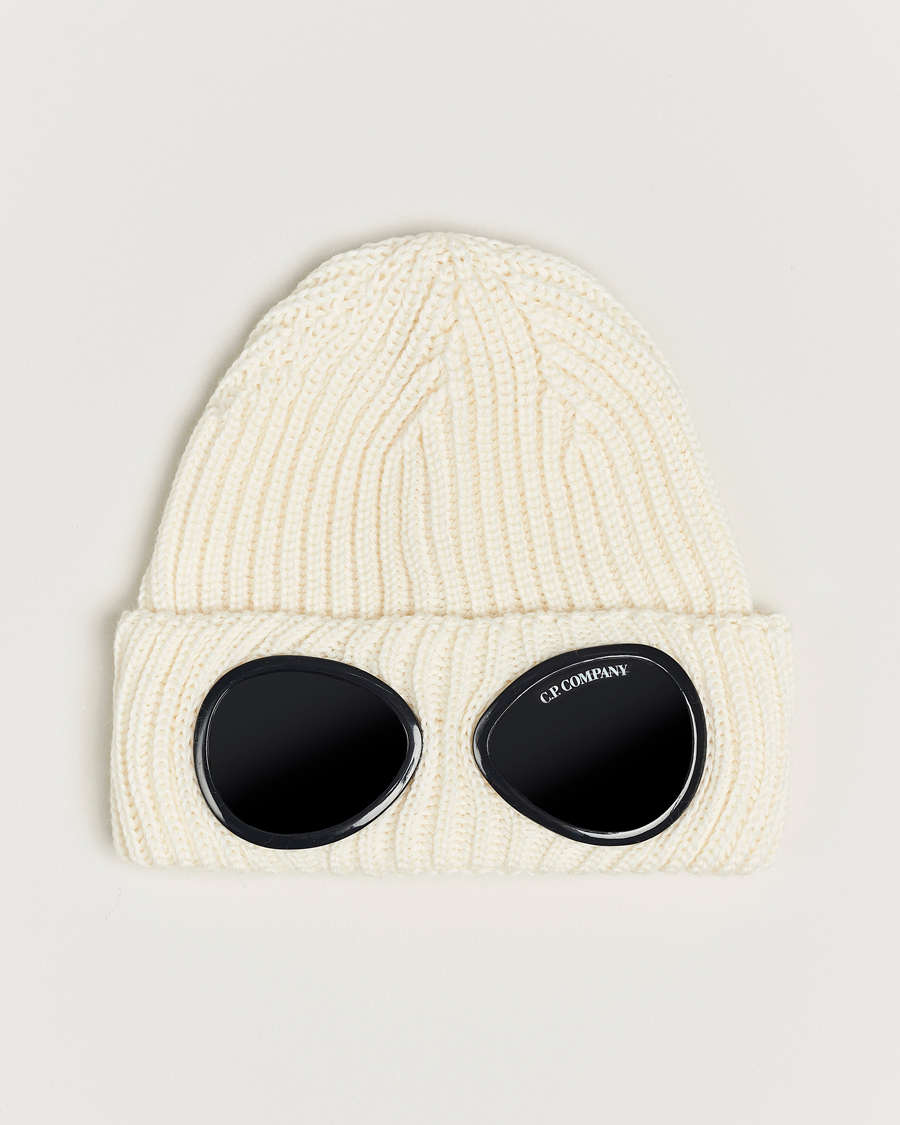 Mies | C.P. Company Knitted Merino Goggle Beanie White | C.P. Company | Knitted Merino Goggle Beanie White