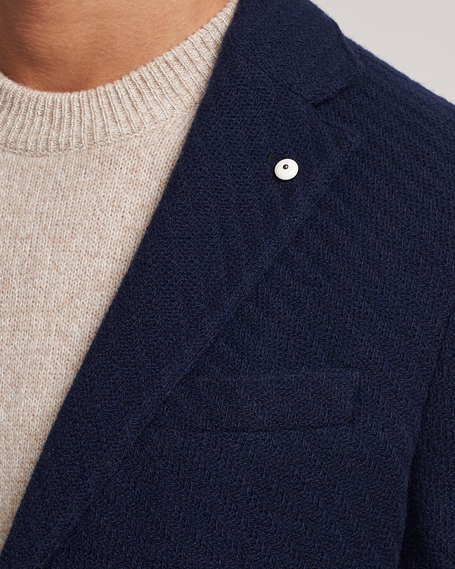 Mies | Pikkutakit | L.B.M. 1911 | Knitted Punto Wool Structure Blazer Navy