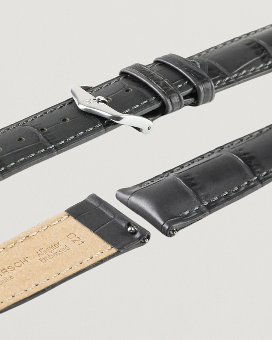 Mies | Kellonrannekkeet | HIRSCH | Duke Embossed Leather Watch Strap Grey