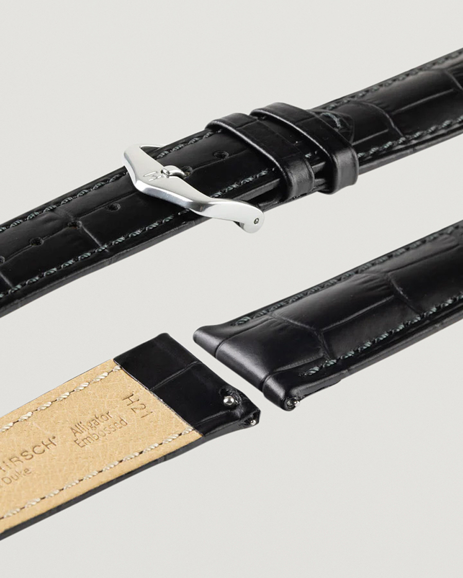 Mies | Kellonrannekkeet | HIRSCH | Duke Embossed Leather Watch Strap Black